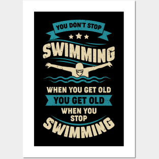 Swimming Old Man Swimmer Grandpa Gift Posters and Art